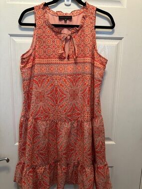 Sanctuary Lightweight Sleeveless Paisley Shift Dress - Coral Gray Lined Size M